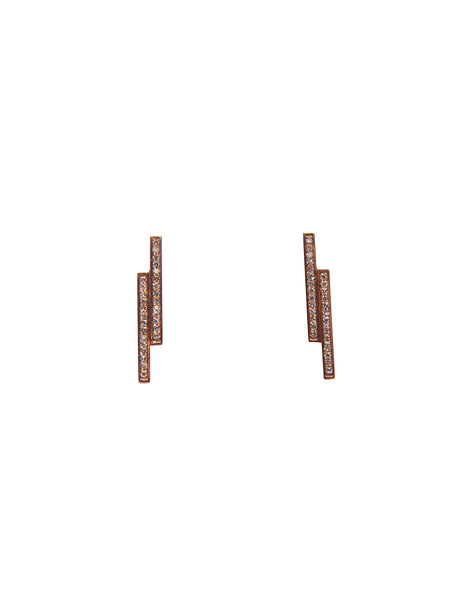 Asymmetrical Double Diamond Stick Earrings